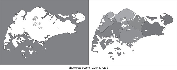 Karte Singapurs. Singapur Karte Set von Grau und Seen.