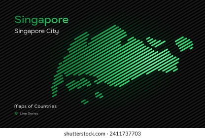 Singapore Map Shown in a Line Pattern. Stylized simple vector map.	