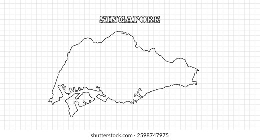 Singapore map travel with outline simple drawing version Illustration
