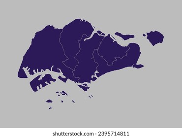 Singapore map vector, Blue purple color isolated on gray background.