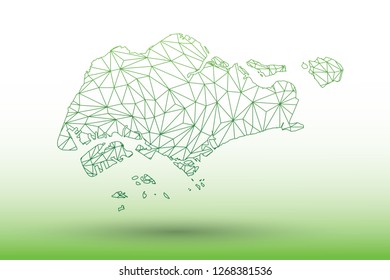 Singapore map vector of green color geometric connected lines using triangles on light background illustration meaning strong network