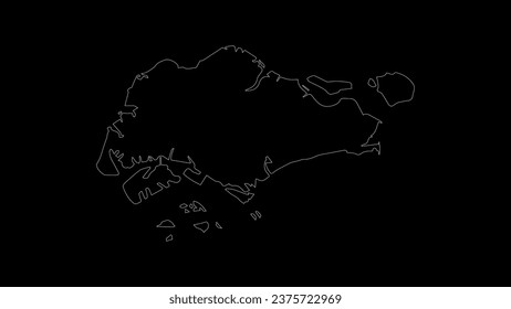 Mapa de Singapur de ilustración vectorial. Dibujo con una línea blanca sobre un fondo negro.