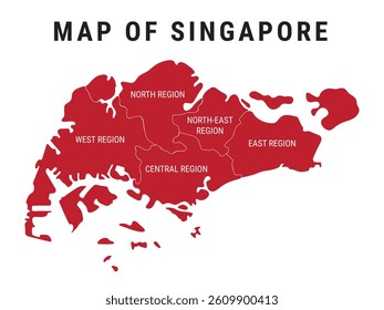 Singapore map vector illustration, Singapore isolated map with regions. Political map of Singapore with Regions, Red, Blue, Green, Grey, Colorful Singapore Administrative outline map, eps 10 drawing