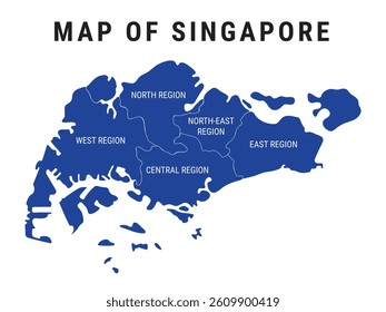 Singapore map vector illustration, Singapore isolated map with regions. Political map of Singapore with Regions, Red, Blue, Green, Grey, Colorful Singapore Administrative outline map, eps 10 drawing