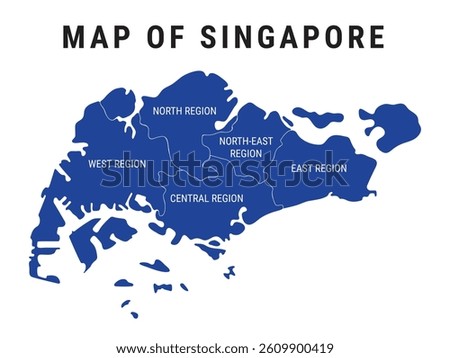 Singapore map vector illustration, Singapore isolated map with regions. Political map of Singapore with Regions, Red, Blue, Green, Grey, Colorful Singapore Administrative outline map, eps 10 drawing