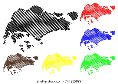 Singapore map vector illustration, scribble sketch Singapore