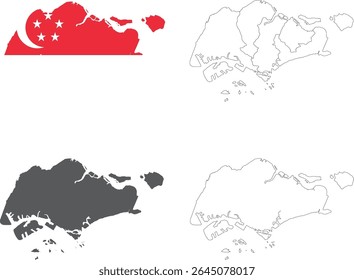 Singapore Map Vector Set - Political, Outline, Flag and Solid Styles