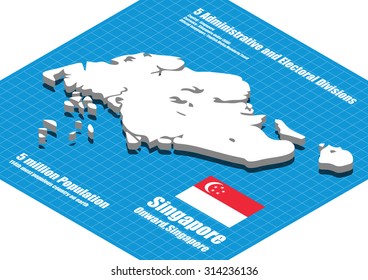 Singapore Map Vector Three Dimensional