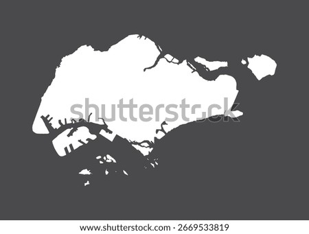 Singapore map vector, white color, No isolated on dark background