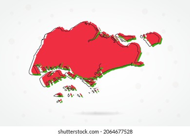 Singapore Map - World Map International vector template with including red, green and black outline sketch isolated on white background - Vector illustration eps 10