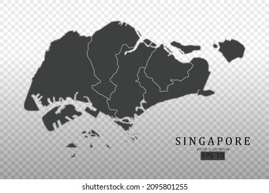 Singapur-Karte - Weltkarte-Vorlage für internationale Vektorgrafiken mit hoher detaillierter, schwarz-grauer Rahmenfarbe einzeln auf transparentem Hintergrund - Vektorgrafikeps10