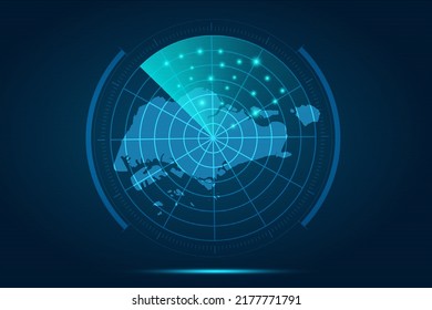 Singapore Map - World Map International vector template with futuristic circle radar style HUD, GUI, UI interface isolated on blue background for design, infographic - Vector illustration eps 10