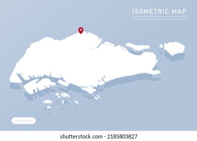 Singapore Karte - Weltkarte Internationale Vektorvorlage mit isometrischem Stil, einschließlich Schatten, Weiß, Blau einzeln auf blauem Hintergrund für Design, Infografik - Vektorgrafik eps10