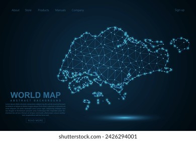 Singapore Map - World Map mash line and point scales on blue technology background. Wire Frame 3D mesh polygonal network line, design sphere, dot and structure - Vector illustration eps 10