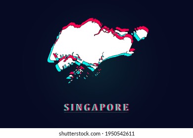 Singapore Map - World map vector template with Unique Design Abstract Digital Glitch and 3d  including blue, red and white color isolated on dark background - Vector illustration eps 10