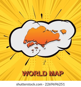 Singapore Map - World map vector template with isometric and comic art style including shadow, black and orange color on yellow background for design, infographic - Vector illustration eps 10