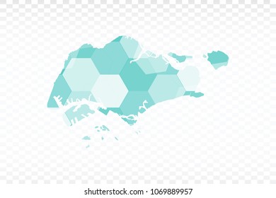 Singapore map-Polygonal map is made of colorful hexagons using the gradient method. On a plain background. Vector illustration eps 10.