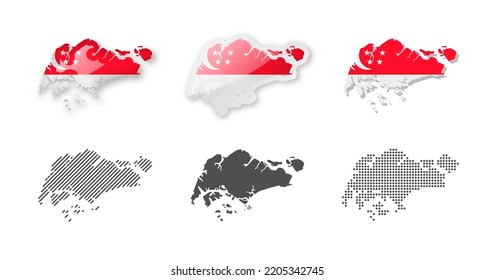 Singapur - Colección de mapas. Seis mapas de diferentes diseños. Conjunto de ilustraciones vectoriales