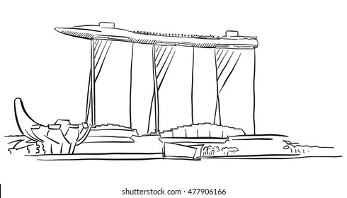 Singapore Marina Bay Outline Sketch Famous Stock Vector (Royalty Free ...