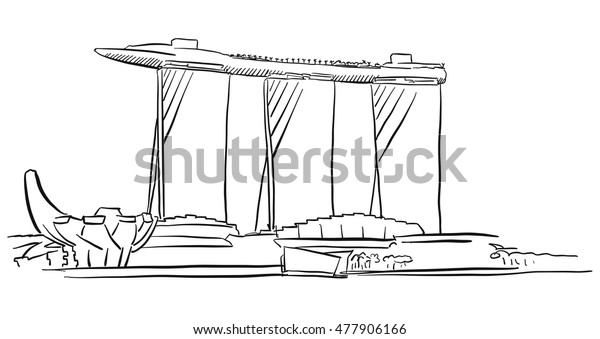 Singapore Marina Bay Outline Sketch Famous Stock Vector (royalty Free 