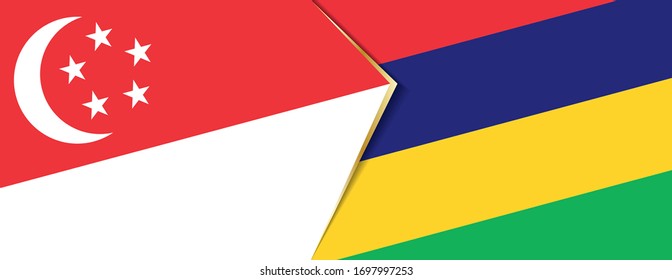 Singapore and Mauritius flags, two vector flags symbol of relationship or confrontation.