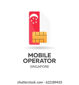 Singapore mobile operator. SIM card with flag. Vector illustration