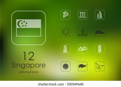 Singapore modern icons for mobile interface on blurred background