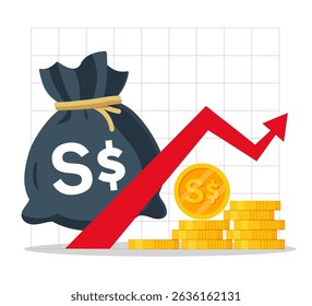 Singapore Money. Singapore dollar and red arrow rising up. Finance growth illustration.