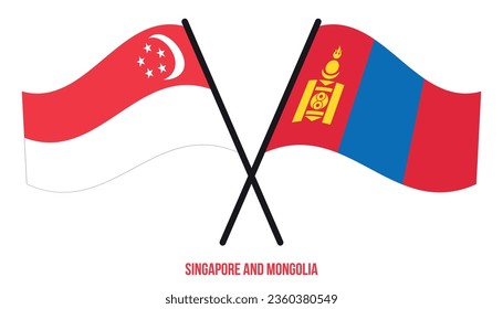 Singapore and Mongolia Flags Crossed And Waving Flat Style. Official Proportion. Correct Colors