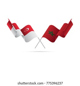 Singapore and Morocco flags crossed. Vector illustration.