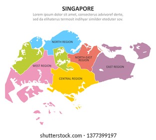 Singapore multicolored map with regions. Vector illustration