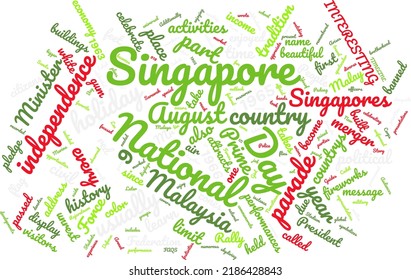 Singapore National Day 9 August Word Cloud In Vector Art Creative Colourful White Back Ground