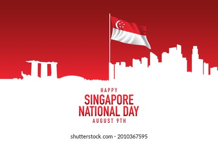Singapore National Day Background Design. August 9th. Banner, Poster, Greeting Card. Vector Illustration