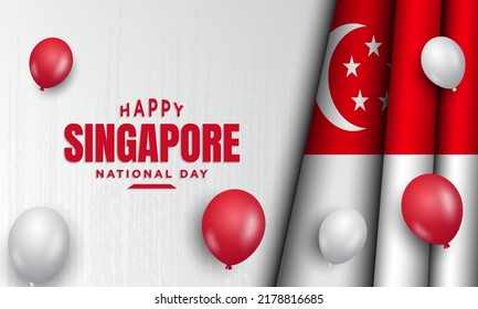 Singapore National Day Background Design. Banner, Poster, Greeting Card. Vector Illustration.