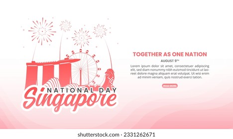 Fondo del Día Nacional de Singapur con edificios de siluetas y fuegos artificiales