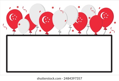 Singapore National Day Banner with Flag Balloons and Stars