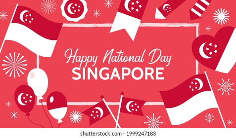 Singapore National Day greeting card design. Independence day template for banner, poster and social media.