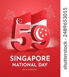 Singapore National Day Poster Design with Iconic Building in Singapore. Singapore Independence Day Vector Illustration