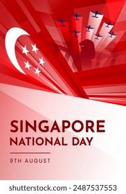 Singapore National Day Poster Design with Iconic Building in Singapore. Singapore Independence Day Vector Illustration