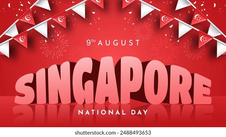 Singapore National Day Poster Design with Iconic Building in Singapore. Singapore Independence Day Vector Illustration