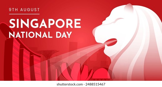 Diseño de afiches del Día Nacional de Singapur con edificio icónico en Singapur. Ilustración vectorial del Día de la Independencia de Singapur