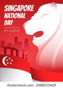 Singapore National Day Poster Design with Iconic Building in Singapore. Singapore Independence Day Vector Illustration