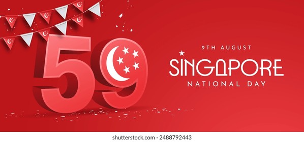 Singapore National Day Poster Design with Iconic Building in Singapore. Singapore Independence Day Vector Illustration