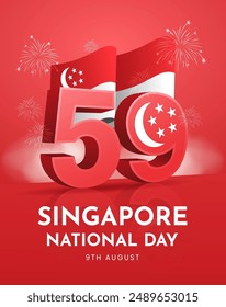 Singapore National Day Poster Design with Iconic Building in Singapore. Singapore Independence Day Vector Illustration