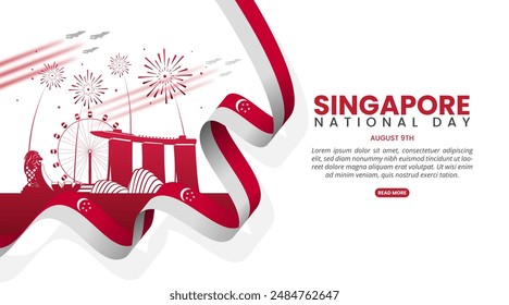 Singapore National Day with waving flag