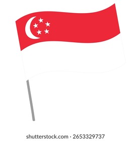 Singapore national flag flutters with flagpole
