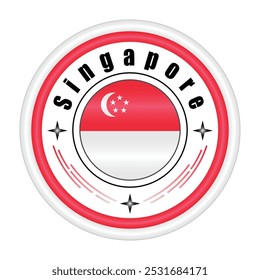 Singapore National Pride Badge Vector Art. Circular Emblem with Singapore Flag Colors Red and White. Symbolizing Lion City National Identity. Editable Vector EPS Available