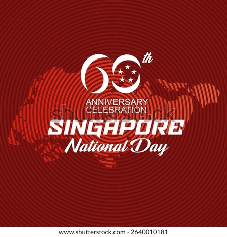 Singapore Nation's 60th Years Anniversary celebration banner with 60 years symbol and modern halftoned Singapore map. best for Singapura Merdeka Day  or National Day - 9 August 2025. 