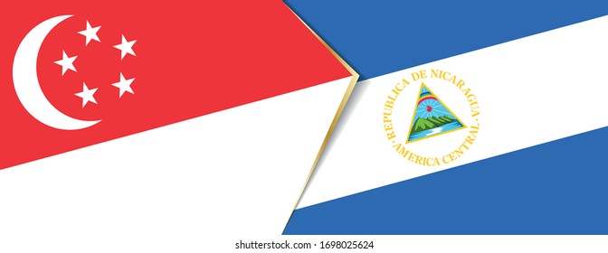 Singapore and Nicaragua flags, two vector flags symbol of relationship or confrontation.