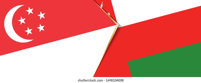 Singapore and Oman flags, two vector flags symbol of relationship or confrontation.